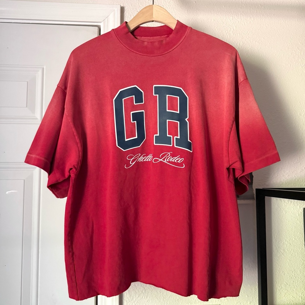 Los Angeles‎ Apparel red cotton dyed boxy oversized mock neck tee cropped